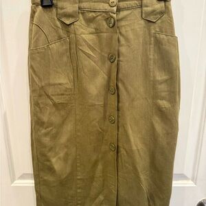 Olive Button-Front Skirt